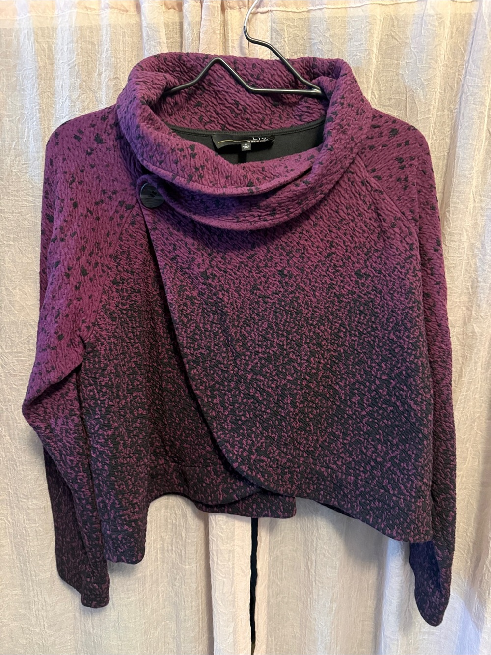 Alfani Purple and Black Asymmetrical Cowl Neck Pullover Sweater